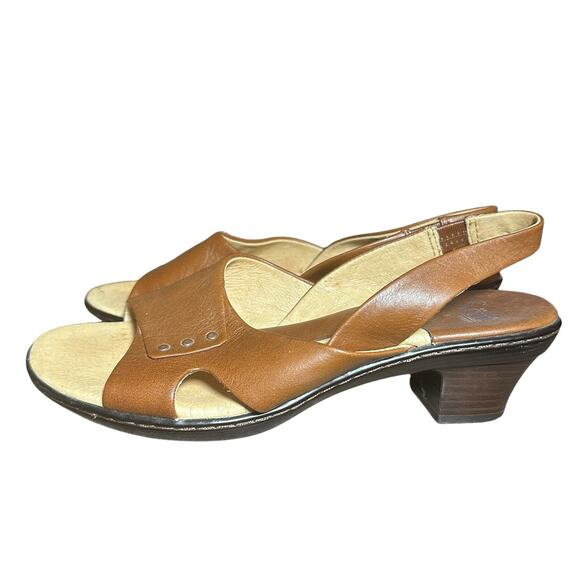 Sofft Brown Leather Slingback Sandals 8.5W Wide Width Comfort Heel Casual Shoes - Picture 8 of 10